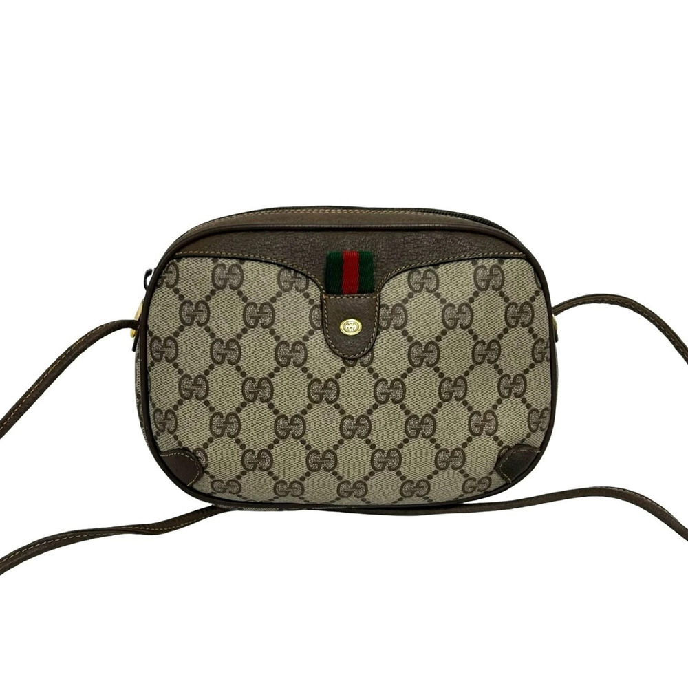 GUCCI Old Gucci Sherry Line GG Logo Pattern Leather Shoulder Bag/Pouch Brown ...